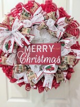 Merry Christmas Wreath,  Clear Fairy Lights, Christmas Decor, Gift, Home Decor,  - £55.68 GBP