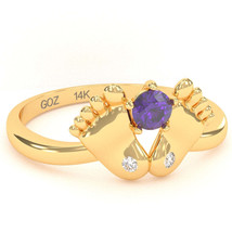 Baby Feet Amethyst Diamond Ring In 14k Yellow Gold - £260.22 GBP