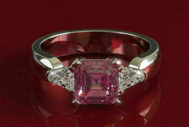 2.5Ct Asscher Cut Pink Ruby Three-Stone Engagement Ring 14K White Gold Finish - £59.78 GBP