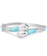 Sterling Silver Natural Larimar Greek Key Design Bangle Bracelet - €163,88 EUR