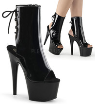 PLEASER Sexy Platform Black 7&quot; Heels Stripper Dancer Ankle High Peep Toe Boots - £67.10 GBP