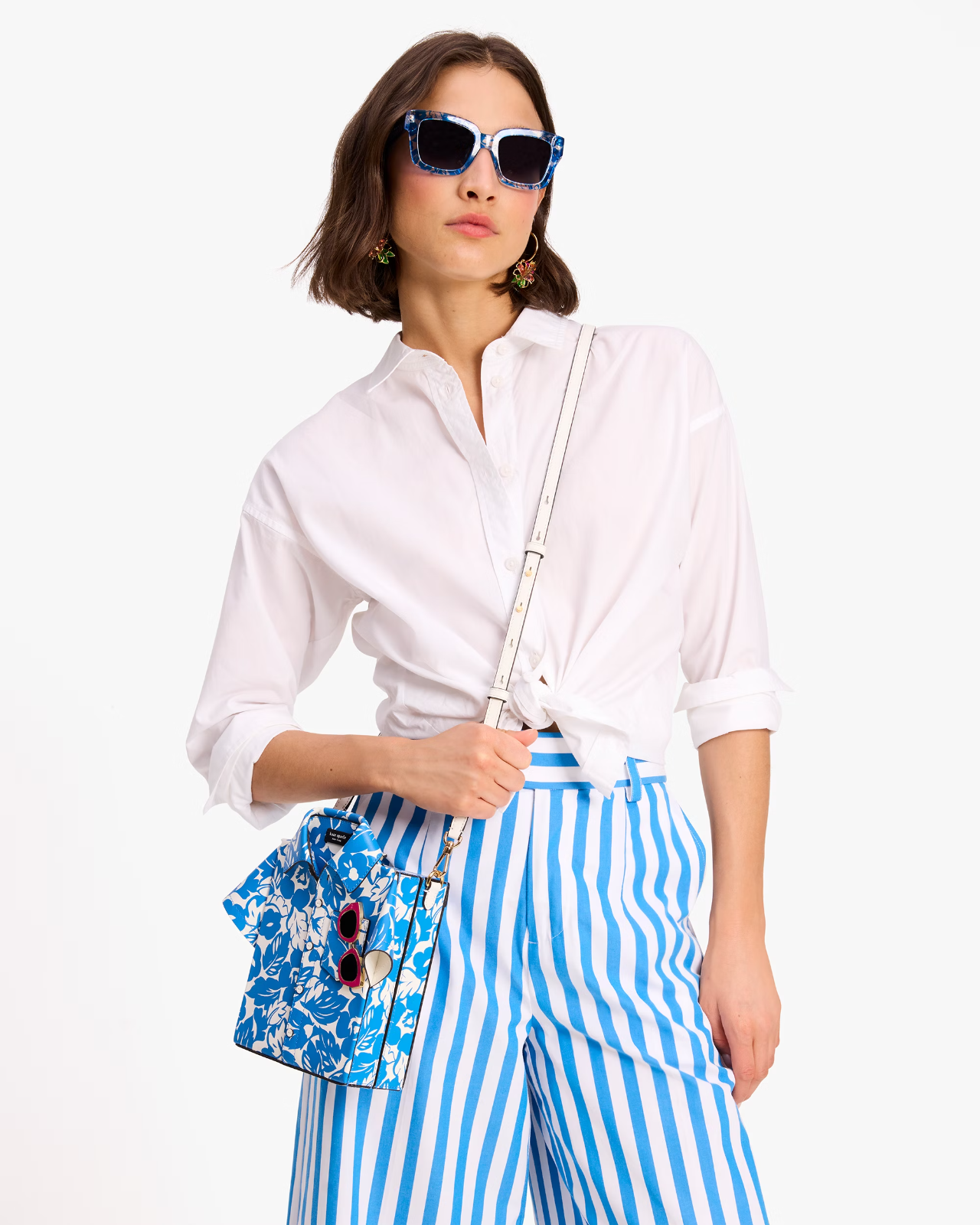 NWB Kate Spade Playa Printed 3d Shirt Blue Leather Crossbody KH036 $458 Gift Bag
