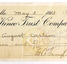 1913 Kineo Trust Company Bank Check E.A. Sampson Dover Maine Signed 4100... - $19.99