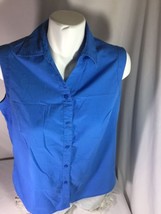 White Stag Women Blue Button Up Vest Size Large Short Sleeve Bin63#17 - £18.47 GBP