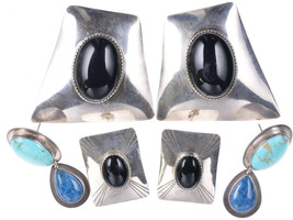 Foster Yazzie Navajo Sterling/onyx and other Native American southwestern earrin - £137.68 GBP