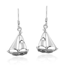 Nautical Themed Sailboat Sterling Silver Dangle Earrings - £15.82 GBP
