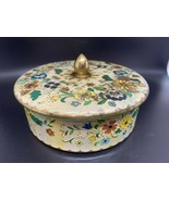 Vintage Holland Tin Lidded Container Multi-Color Floral Trinket Jewelry ... - £10.28 GBP