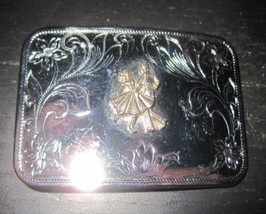 Vintage WESTERN SQUARE DANCING Couple Theme Floral Pattern Belt Buckle - £23.53 GBP