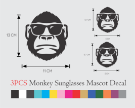 3 PCS Monkey Sunglasses Mascot Vinyl Decal Sticker Car Truck Window - £9.64 GBP+