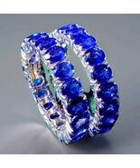 Earth mined Sapphire Deco Wedding Band Set of 2 Eternity Anniversary Bri... - €6.806,81 EUR