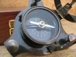 Antique sundial Brass compass with Wooden box Nautical Astrolabe Marine Handmade - $25.28