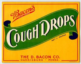 Bacons Cough Drops Crate Label 1940s Vintage Original Harrisburg Pennsyl... - $8.90