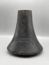 Vintage African Hand Carved Wooden Hima Milk Jug Indigo Dyed Vase Rounde... - £90.33 GBP