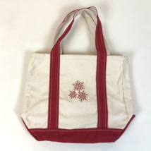 LL Bean Boat &amp; Tote Canvas Red Double Handle Snowflake Small Bag Made in... - $29.69