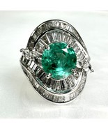 Vintage Platinum Round Cute Emerald Diamond Ring - $15,120.00