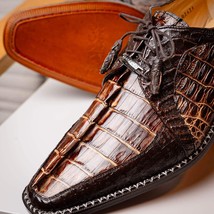 Caribe Rustic Genuine Caiman Crocodile Dress Shoes Derby Orix / Brown image 13