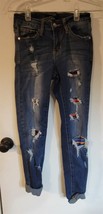 Womens 0 24 Judy Blue Distressed Multicolor Inserts Punk Skinny Denim Jeans - £15.00 GBP