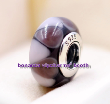 925 Sterling Silver Handmade Purple &amp; White Triangle Murano Glass Charm ... - £3.19 GBP