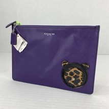 New Coach Large Pouch Darcy Violet Purple Leather Clutch Cheetah Bear F62854 B19 - £51.31 GBP