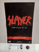 SLAYER &quot;GOD HATES US ALL&quot; POSTER +PROMO CONCERT TICKET + BUTTON - FREE S... - £58.99 GBP