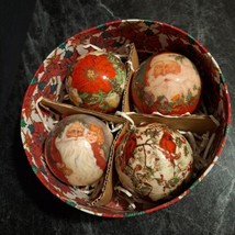 Vintage Lot of 4 Decoupage Christmas Paper Mache Ornaments Balls Santa,Cardinals - £11.83 GBP