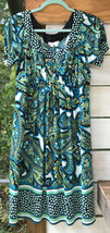 London Times Wm. Size 10 Petite Paisley Jacobean Floral Midi Dress Turquoise Blk - £23.14 GBP