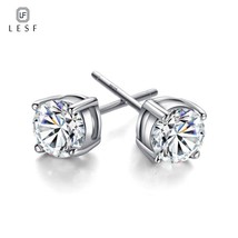LESF 925 Silver Fashion Jewelry A 5mm White Synthetic Earrings For Women Bridal  - £15.17 GBP