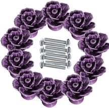 10 pcs PURPLE Ceramic Vintage Floral Rose Cabinet Knobs USA SELLER Fast Shipping - £18.07 GBP