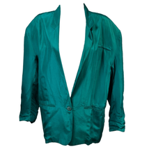 Moda Int&#39;l Womens Teal Single Button Ruched Sleeve Silk Blazer Jacket Si... - £25.45 GBP