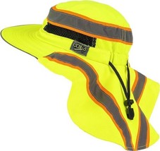 High Visibility Reflective Safety Work Neck Flap Boonie YELLOW Hat Bucke... - £13.75 GBP