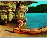 Native American Canoe Swallows Nest Wisconsin Dells WI UNP Chrome Postca... - $3.91