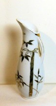 Vintage Pitcher Bud Vase White with Gold Bamboo Design 7.25&quot; Japan - $18.81
