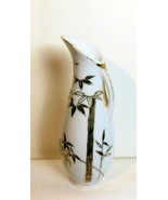 Vintage Pitcher Bud Vase White with Gold Bamboo Design 7.25&quot; Japan - £14.95 GBP