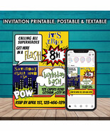 Comic Book Invitation &amp; Social Media Template - Party - Editable in Canva  - $11.99