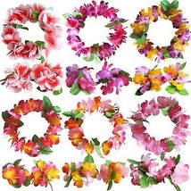 18 Pcs Hawaiian Flower Headband Wristbands Luau Tropical Crown Wreath Headpiece  - £19.92 GBP