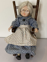 Vtg Silver Haired Porcelain Grandma Doll and Rocking Chair Porcelain and... - $24.62