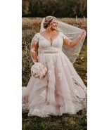 Plus Size Tulle Wedding Dress Long Sleeves lace Appliques women Bridal G... - £147.32 GBP