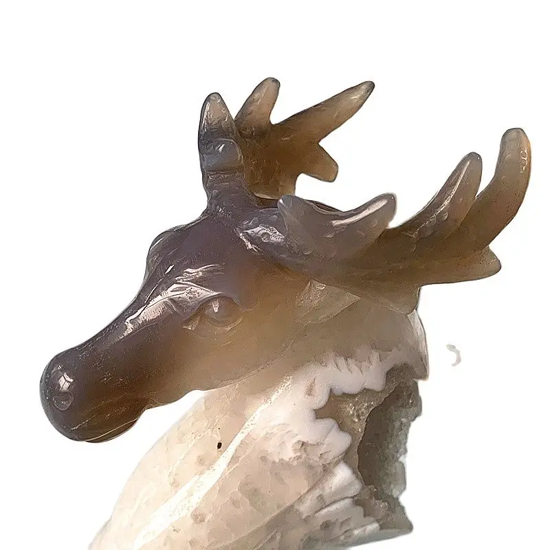 Deer Statue Natural Stone Agate Geode Crystals Druzy Sculpture Artware - £242.22 GBP+