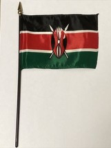 New Kenya Mini Desk Flag - Black Wood Stick Gold Top 4” X 6” - $6.78 CAD