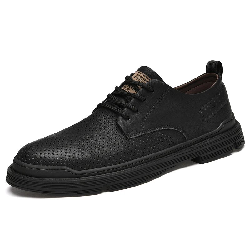 Newly Men&#39;s Summer Oxford Shoes Genuine Leather Soft Man Casual Lace-up Solid Cu - £59.50 GBP