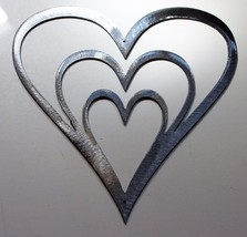 Heart Trio Metal Wall Decor Accent Polished Steel  7 1/2&quot; T x 7 3/4&quot; W - £14.20 GBP