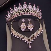 Baroque Blue Crystal Bridal Jewelry Sets for Women Tiaras Crown Earrings Necklac - £22.25 GBP