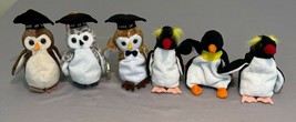 Lot of Ty Beanie Babies Graduation Owls and Penguins Rare Retired Set of... - $21.99