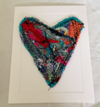 Handcrafted one of a kind upcycled fabric hearts blank card set with env... - £15.75 GBP