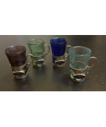4 Lot Vintage Shot Osaka Glass Wares w/Metal Holder Nassau -  2 1/2 inch... - $19.99
