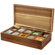 MegaChef Acacia Wood 14.25 x 7.5 Inch 10 Compartment Tea Box - $1,352.41 MXN