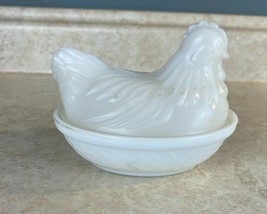 Nesting Hen Small White Milk Glass 4.5 Inch With The Letters A H (Hazel Atlas) - £12.64 GBP