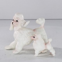 Vintage Bone China Poodle Pink White Dog Mother Puppy Miniature Figurine - £15.63 GBP