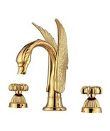 Gold  8&quot; widespread lavatory swan sink faucet ring handle deck mounted l... - $335.00