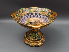 Royal Satsuma Handpainted Moriage Reticulated Pedestal Centerpiece Bowl Compote - £240.54 GBP
